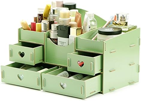 Design Multifunctions Desktop DIY Wooden Cosmetic Storage Box With Drawer , green
