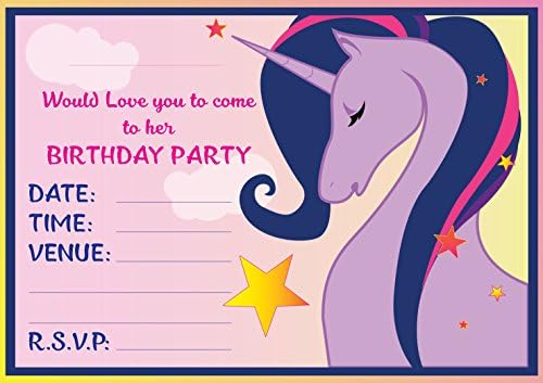 Clayfrog 20 UNICORN THEME BIRTHDAY PARTY INVITATIONS KIDS INVITES CHILDRENS PINK GIRLS i001