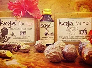 Bundle: Krya Intense Illness related Hairfall ? Growth promoting hair system ~ with the Krya Intense herbal shampoo powder (100 gm), the Krya Intense hair oil (50 ml) & Krya Intense herbal hair mask (100 gm) ~ completely natural, Ayurvedic, toxic free hair system for hair thinning, premature greying and hair growth