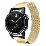 MuSheng For Garmin Fenix 5S Armband Band, Fashion Fitness Sport Magnetic Schnell Install Edelstahl Ersatz Armband Für Garmin Fenix 5S / 5S Plus (Gold)