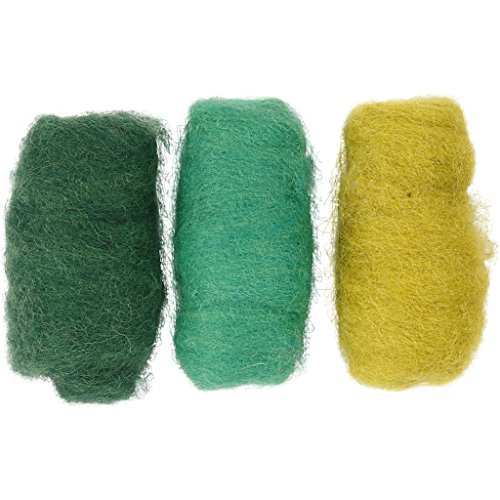 Kardierte Wolle, Grün/Türkistöne, 3×10 g - 3
