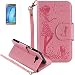 Produktbild ISENPENK Samsung Galaxy J3(2016)/J320/J3(2016)Duos Flip Case,Original Flip Bookstyle Cover Wasserdicht Shockproof Anti Slip Protection Multifunktions Leather Case Wallet Hülle,Mädchen Vögel und Katze Print Muster Pattern Wallet Case mit Intern Karte Schlitz,Anti-Sturz Stoßfest Stoßdämpfend Triangle Hemming Wallet Tasche,Magnetic Closure Schutzhülle mit Standfunktion Handy Gürtel für Samsung Galaxy J3(2016) 5.0Zoll-[rosa]+Panzerglas Folie/Schutzfolie/Displayschutzfolie