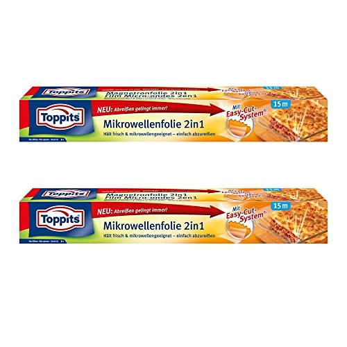 Toppits Mikrowellen- Frischhalte-Folie 2in1 Easy-Cut 15m x 32,5cm (2er Pack)