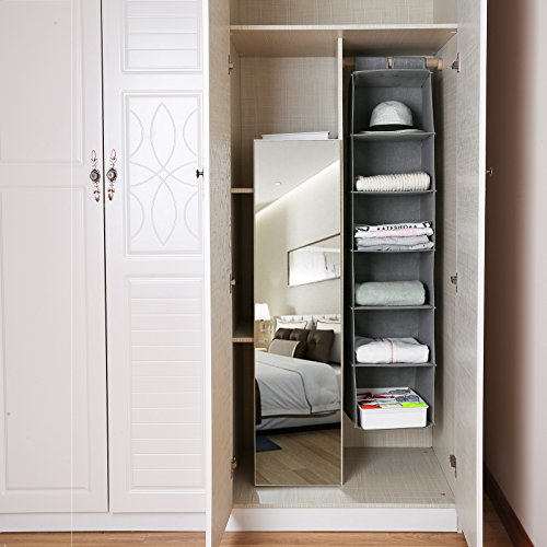 Songmics Hänge-Aufbewahrung mit 2 Klettband 30 x 130 x 30 cm Hängeregal Organizer für Kleiderschrank 6 Regalfächer + 2 Klammern grau RCH06G - 3