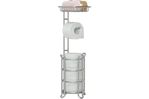 TREELEN Silver Free-Standing Toilet Paper Holder – Tissue Dispenser with Extra Shelf for Bathroom Storage – Fits Mega Rolls, Phone, and Wipes, 6.5 * 24", 6.5 * 24"