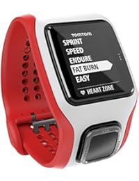 TomTom Runner Cardio - Reloj GPS para correr, color blanco y rojo