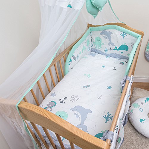 5 Pcs Baby Bedding Set, Padded Safety Bumper - (Fits Cot 120x60 cm, Pattern 13