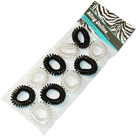 Pack of 10 BlingOnline, Black &amp; Clear Telephone Cord Style Hair Bands, Elastics, Ponios.