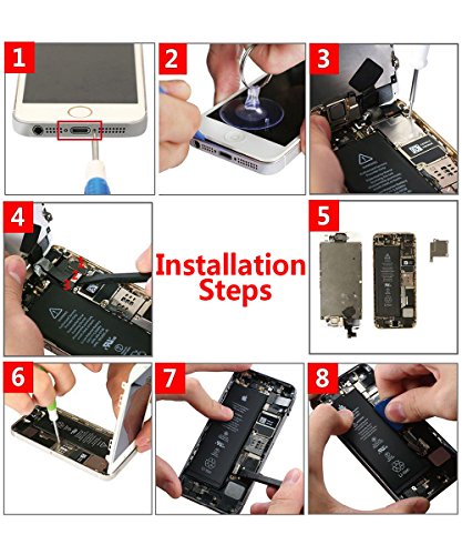 Batterie Compatible pour iPhone 5S 5C Li-ion 1560mAh avec Kits d outil de R  paration Feuille en verre tremp   Manuel de R  paration en Francais et Adh  sif double face Nouveau remplacement de batterie est 0-cycle  24 mois de garantie Production de 2018