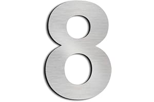 qobobo® Hausnummer Edelstahl 8 Hausnummernschild Gebürstet Hausnummern Hausnummernschilder Edelstahl Strassenschild Groß 150mm (1 Stück)