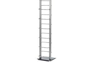 DESIGN DELIGHTS Designerski stojak na płyty CD, 92 cm, wykonany z aluminium i szkła, do przechowywania ok. 85 płyt CD