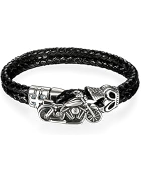 JewelryWe Schmuck Herren Biker Armband, Punk Rock Krone Kreuz 2 Geflochten Lederketten Armreif mit Motorrad Verschluss...