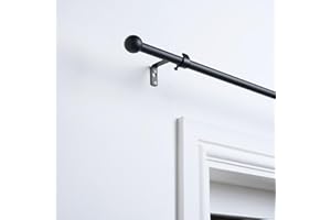 OHS Curtain Pole Ball, Sturdy Metal Rod with Classic Ball Finials Extendable Curtain Pole 120 to 220 Adjustable Window Curtain Poles Bracket & Fittings Included, Black