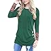 Produktbild Damen Pullover Crop Top, Hansee Langarm lose Knopfleiste Bluse Patchwork Rundhals Tunika T-Shirt (Grün, Asian Size L)