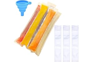 HAPPYUPCITY 120 Stück Einweg-Beutel für Eis am Stiel + 1 Silikon-Trichter DIY Eis am Stiel Gefrierbeutel Popsicle Eisbeutel für Joghurt, Eis, Süßigkeiten, Partygeschenke (5,1 x 27,9 cm)