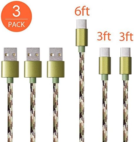 Onlier USB C Cable, 3Pack USB C to USB A Cable [2*3ft+1*6ft] Camouflage Powerline Nylon Braided Type-C Cable for Galaxy S8, New Macbook, Nexus 5X, Nexus 6P and More