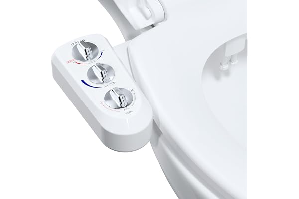 Hibbent Pulverisateur de Siège de Toilette pour Bidet Autonettoyant avec Double Buse Jet d'Eau Chaude et Froide Té Fourni et Le Long Flexible (Recoupable)