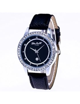 Hunpta Unisex Quarz Leder Analog einfache Armbanduhr Runde Fall Watch