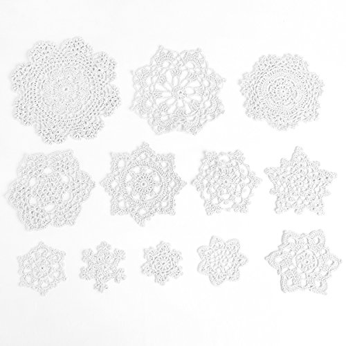 SurePromise One Stop Solution for Sourcing Set de 24pcs Posavasos Tejidos - Posavasos de Crochet Tejidos de Punto con Forma Copo de Nieve navideño Color Blanco