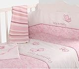 Nursery Pink Butterfly Baby Bale Bedding Set Floral Print Reversible Cot Quilt and Bumper Set - PolyCotton Baby Cot Bed Set