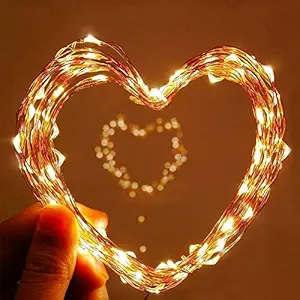 Smart Home and Garden 10 Meter 100 LED Battery Operated Copper String Fairy Light with 8 Functions and Timer with Waterproof Battery Box, Warm White, Valentine Day/Christmas/Diwali Decor