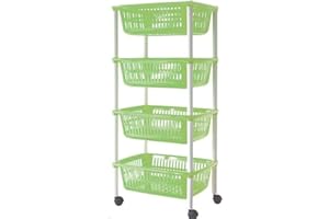 COSEDACASA Carrello Porta Frutta 4 Ripiani vivande cestini Contenitore Multiuso Rosso Verde Blu Grigio Bianco c/Ruote Prodotto Italiano ma Robusto