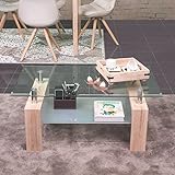  NAKURA Mesa de Centro Kenia, con revistero y Tapa de Cristal - Roble Sonoma - 100x60 cm