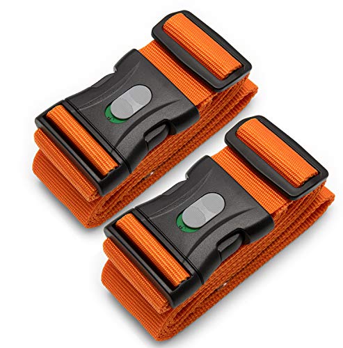 BE-HOLD, 2 Stück Kofferband, Koffergurt, Gepäckgurt extra lang (250 x 5 cm) mit verschließbarer Schnalle schützt Ihren wertvollen Gepäckinhalt vor Verlust (Farbe orange)