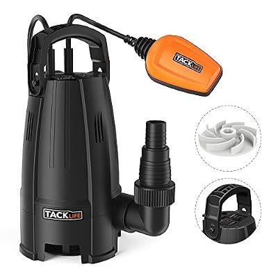 Tacklife Pompe pour eaux, TACKLIFE 400W Pompe d'évacuation pour eaux chargées, Débit max.10000 l/h, Hauteur de refoulement 6 m, Profondeur d'immersion 5 m, Diamètre de la particules 35 mm, avec interrupteur à flotteur - GSUP2B