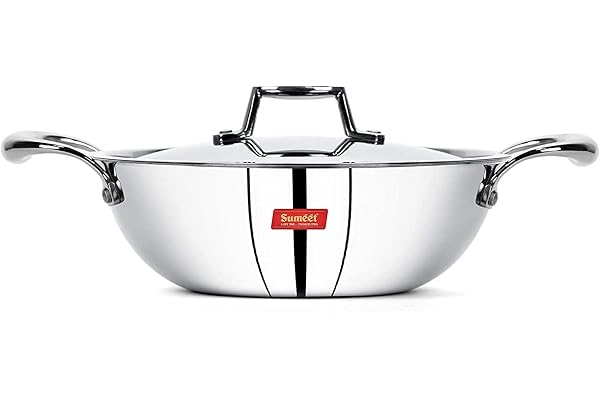 Sumeet Cook Smart TriPly Steel-Aluminium-Steel - 3 Layers Kadhai with Lid - 5 Years Warranty - 3.25Ltr - 26Cm - Kadai