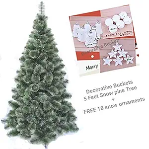 Decorative Buckets: CHRISTMAS TREE :SNOW PINE CHRISTMAS TREE : 6 feet SNOW PINE CHRISTMAS TREE with stand AND FREE 18 SNOW CHRISTMAS TREE DECORATIONS ITEMS :christmas decorations ornaments |snow flocked tree
