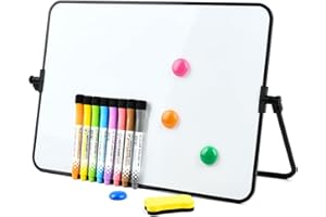 FINZOO A3 Dry Erase Small Whiteboard,30x42cm Magnetic Desktop Mini Whiteboard,Double Sided Small White Board with 8 Pens,Eraser, Magnet, Portable Writing Easel for Office Supplies School Study Essentials