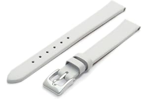 WATCHWATCHWATCH Fine Calf Leather Watch Strap Band 12mm White with Chrome (Silver Colour) Buckle. Free Spring Bars (Watch Pins)