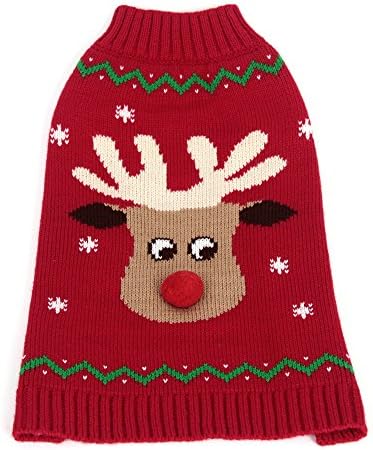 Pawfeet Reindeer/Pompom Nose Crew Neck Jumper, 26-Inch, Red