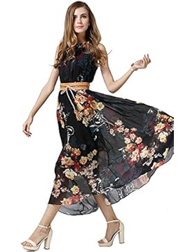 Babyonline Damen Sommer Kleid Dashiki Kleid Halfter Blumen Strand Swing Neckholder Chiffon Kleid Lang Schulterfrei...