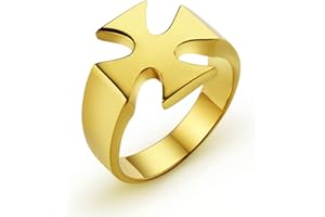 HCMA Anillos de Cruz de Caballero Templario para Hombre, Anillos de Banda de Cruzados Punk Negros para Hombre, Anillos de Sello Pulido de Acero Inoxidable, Regalo de joyería