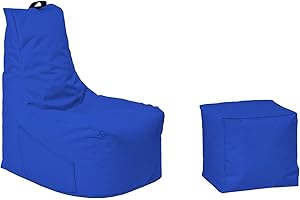 Momiralland Komfort Sitzsack XL - XXL mit Hocker Sitzkissen BodenKissen Sessel In- & Outdoor geeignet Gaming Sitzsack für Erwachsene und Kinder (Blau, XXL - Durchmesser 80 cm)