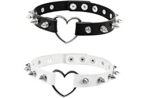 Daimay Heart Choker Necklace PU Leather Goth Choker Collar with Rivet Punk Rock Collar Adjustable Size -2PCS Black and White