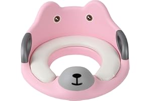 MASS DYNAMIC Toddler Toilet Seat – Pink Potty Training Seat for Girls – Non-Slip Child Toilet Trainer with Handles, Backrest & Splash Guard – Padded Cushion – Suitable for Ages 1–7