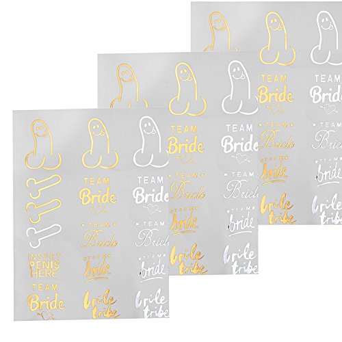Goldge 2er Gold Temporäres Tattoo Aufkleber Partz Braut Hochzeit für Junggesellinnenabschied - 3