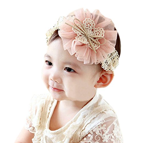 Etosell Kids Baby Gauze Flowers Headband Lace Bow Hair Wear Hairband Ribbon Pink
