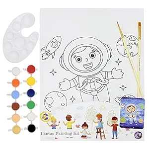 Asian Hobby Crafts Canvas Painting Kit with Printed Canvas Board, Paints and Brushes (Space Boy)