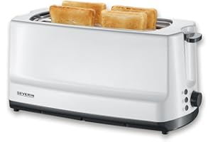 SEVERIN Grille-pain automatique 1400 W, Toaster compact 2 fentes jusqu'à 4 tranches, Grille-pain électrique avec réglage du degré de brunissage & fonction décongélation, blanc, AT 2234