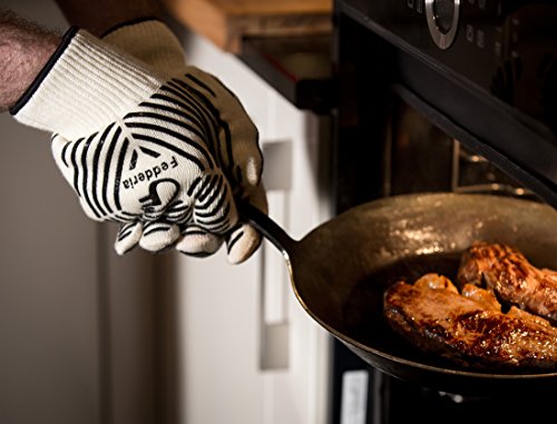 Premium Grillhandschuhe 2er Set weiß beige. Bis zu 500 °C Hitzeschutz. Ofenhandschuhe aus hitzebeständiger Nomex-Faser. Mit rutschfesten Silikonstreifen. - 3