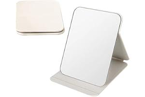 Aiweijia Makeup Mirror Portable Foldable PU Leather 6.3 x 4.3 inch Vanity Mirror Free Standing Vanity Mirror for Office, Dressing Table, Travel, Camping - White