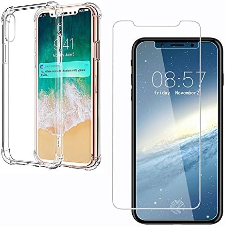 For iPhone X Full Protection Anti Scratch Resistant Clear TPU Soft Skin Case + 9H Clear Tempered Glass