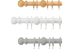 Beaugec Wooden Curtain Pole – Curtain Pole for Eyelet Curtains – 28mm Premium Quality Curtain Pole with Round Finials, Door Curtain Pole Suitable for any Room (White, 120cm)