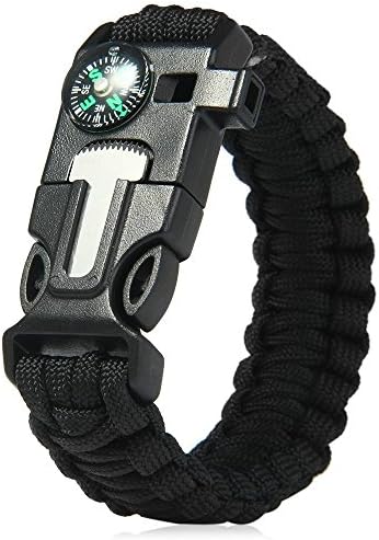 Survival Bracelet Flint Fire Starter Paracord Whistle Cord Buckle Camping Rope