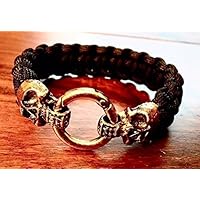 Schwarzes Totenkopf-Armband | Rocker-Armband | Biker-Armband | Skull Bracelet aus Paracord-Seil/Nylon-Seil | Survival Armband