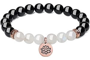COAI Bracciale Bilanciamento Reiki in Tormalina Nera e Pietre Naturali con Amuleto Fiore di Loto